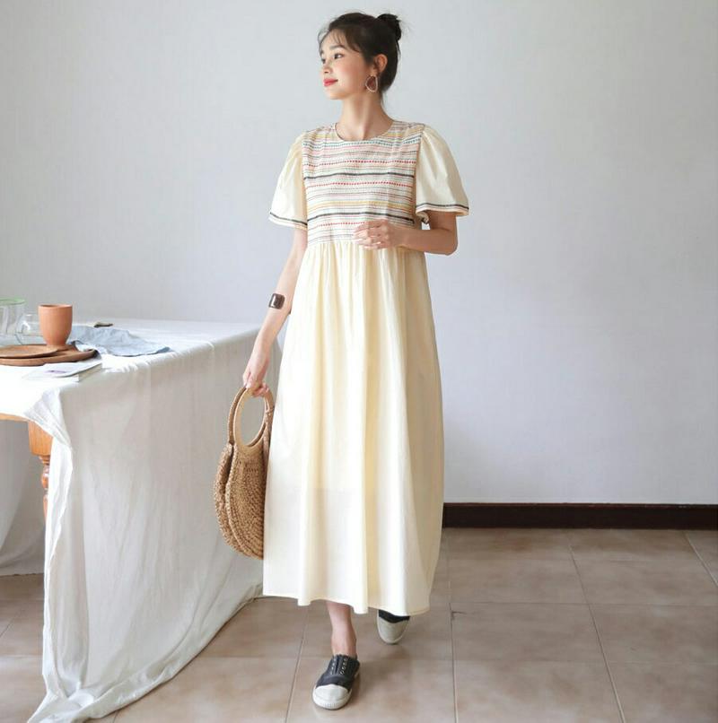 【新作10%OFF】カラフル刺繍ワンピース・全2色・60517 レディース【ops】【韓国 ファッション ワンピース ロング丈 