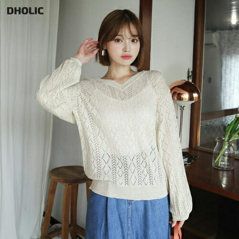 【新作10%OFF】Vネックジグザグパンチングニット・全3色・t60512 レディース【tops】【韓国 ファッション トップス