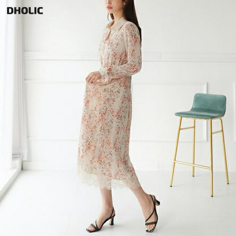 【新作10%OFF】レースヘムカラー花柄ワンピース・全3色・t63428 レディース【ops】【韓国 ファッション ワンピース 