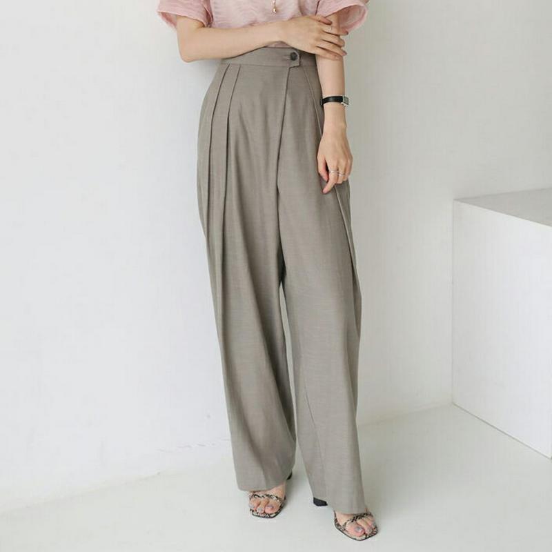 【新作10%OFF】ボタンラップタックパンツ・全2色・t63439 レディース【pt】【韓国 ファッション パンツ ズボン ロン