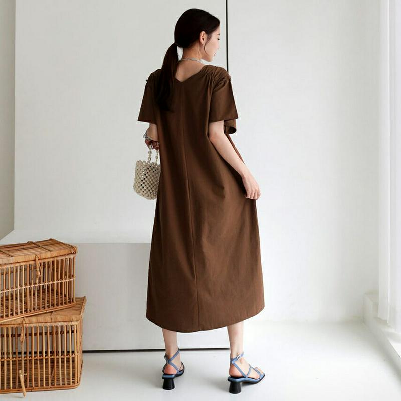 【新作10%OFF】ショルダーギャザーワンピース・全3色・b63433 レディース【ops】【韓国 ファッション ワンピース ロ