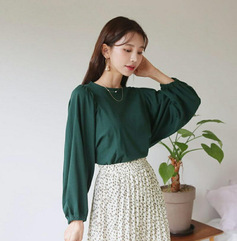 【新作10%OFF】ギャザースリーブTシャツ・全4色・b60712 レディース【tops】【韓国 ファッション トップス Tシャ