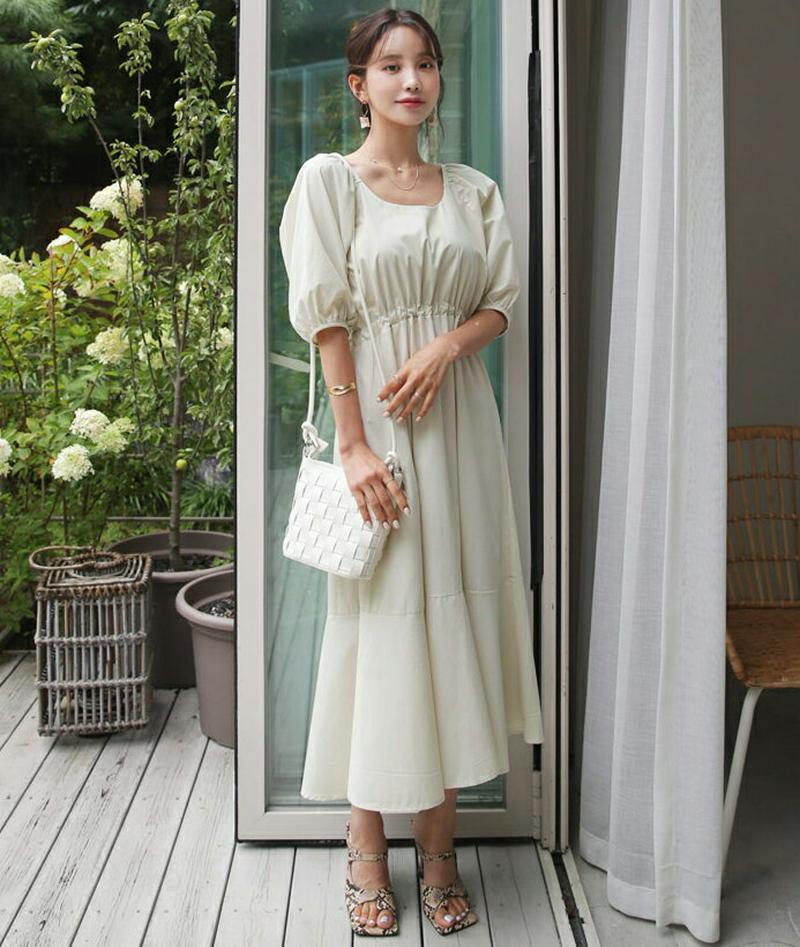 【新作10%OFF】バックリボンパフワンピース・全3色・t60724 レディース【ops】【韓国 ファッション ワンピース ロン