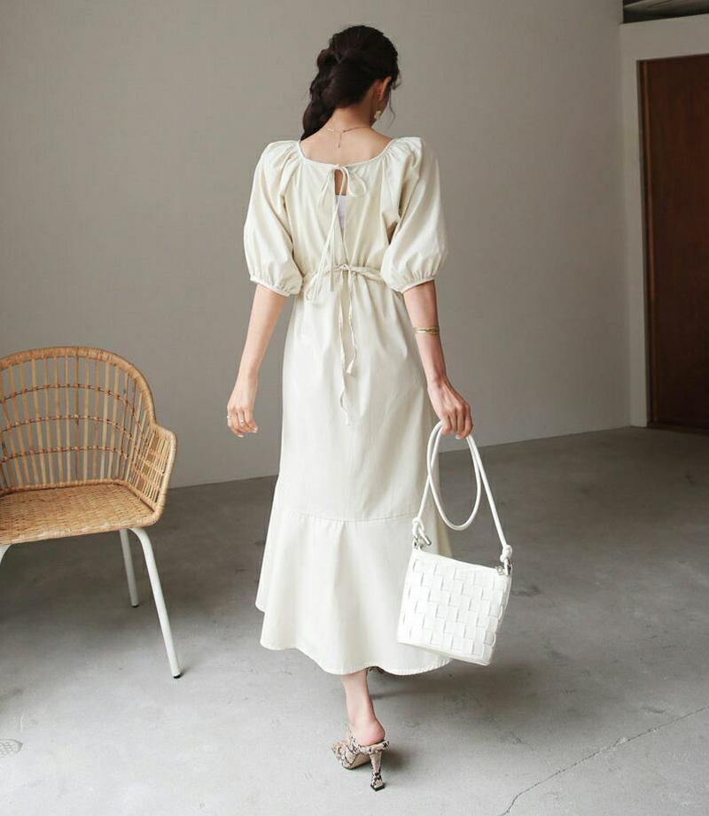 【新作10%OFF】バックリボンパフワンピース・全3色・t60724 レディース【ops】【韓国 ファッション ワンピース ロン