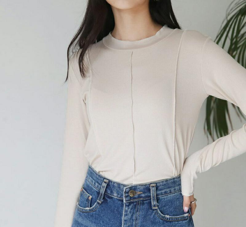 【新作10%OFF】ステッチラインリブTシャツ・全4色・t60710 レディース【tops】【韓国 ファッション トップス Tシ