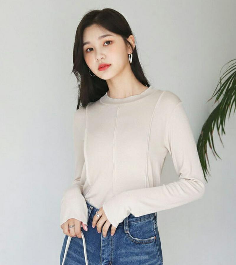 【新作10%OFF】ステッチラインリブTシャツ・全4色・t60710 レディース【tops】【韓国 ファッション トップス Tシ