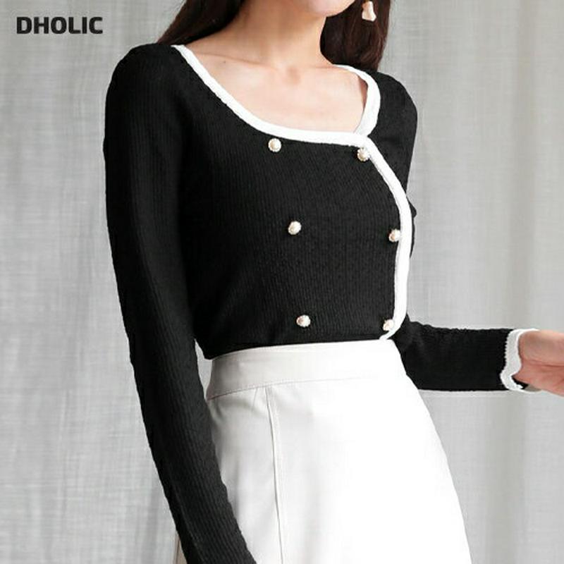 【新作10%OFF】ダブルパールボタンニット・全3色・t60719 レディース【tops】【韓国 ファッション トップス ニット