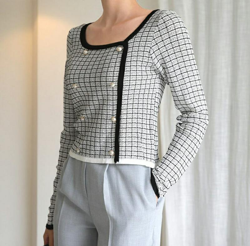 【新作10%OFF】ダブルパールボタンニット・全3色・t60719 レディース【tops】【韓国 ファッション トップス ニット
