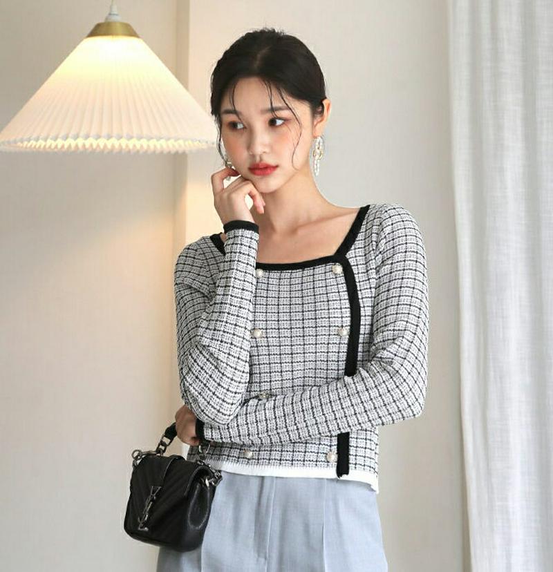 【新作10%OFF】ダブルパールボタンニット・全3色・t60719 レディース【tops】【韓国 ファッション トップス ニット