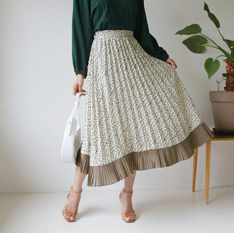 【新作10%OFF】配色プリーツ花柄スカート・全2色・t60734 レディース【sk】【韓国 ファッション ボトムス スカート 