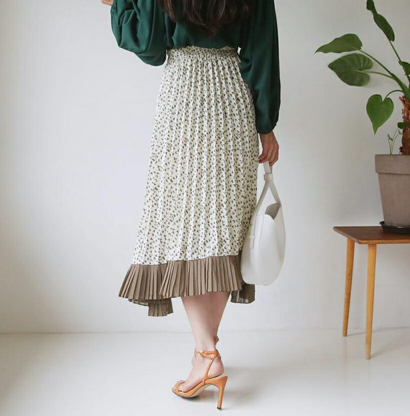 【新作10%OFF】配色プリーツ花柄スカート・全2色・t60734 レディース【sk】【韓国 ファッション ボトムス スカート 