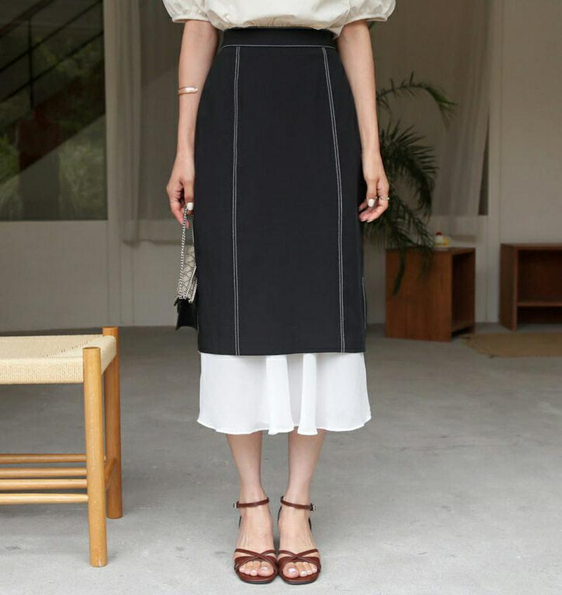 【新作10%OFF】ステッチレイヤードスカート・全2色・t60733 レディース【sk】【韓国 ファッション ボトムス スカート
