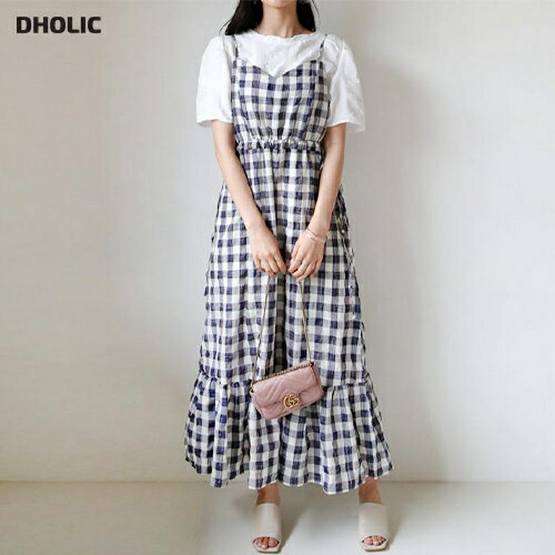 【新作10%OFF】ブラウス付チェックワンピース・全1色・60721 レディース【ops】【韓国 ファッション ワンピース ロン