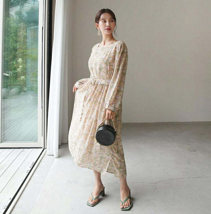 【新作10%OFF】ストラップ付スクエア花柄ワンピース・全3色・t60725 レディース【ops】【韓国 ファッション ワンピー