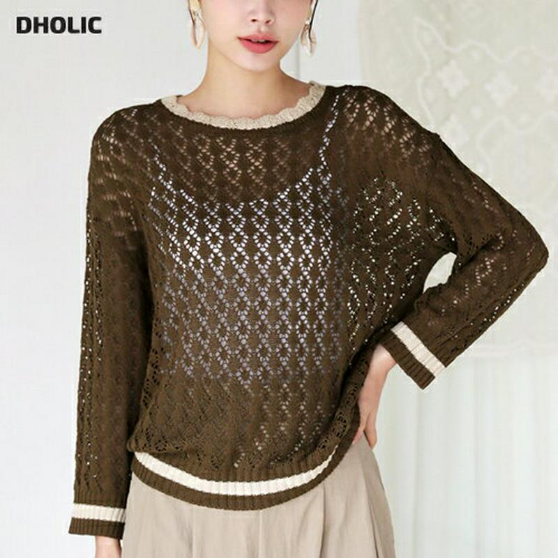 【新作10%OFF】パンチング配色ニット・全3色・b63494 レディース【tops】【韓国 ファッション トップス ニット ニ