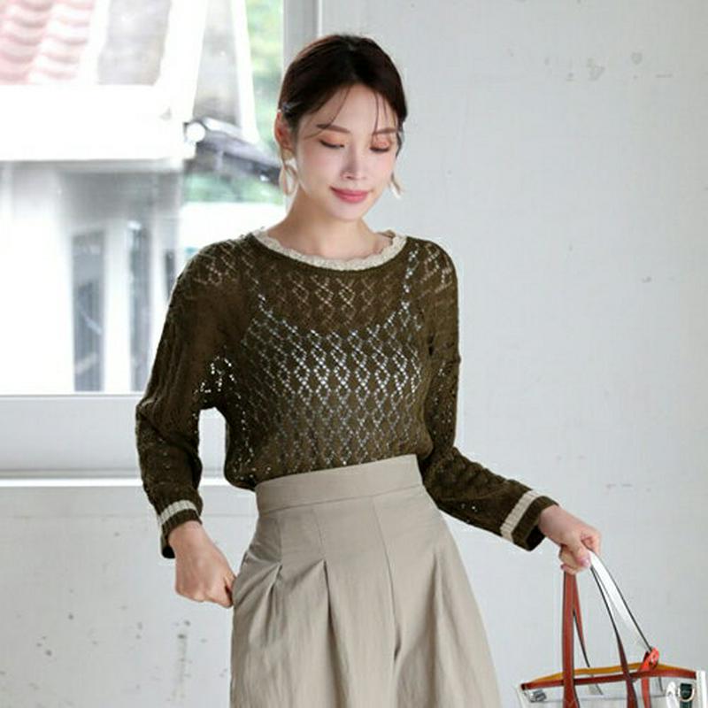 【新作10%OFF】パンチング配色ニット・全3色・b63494 レディース【tops】【韓国 ファッション トップス ニット ニ