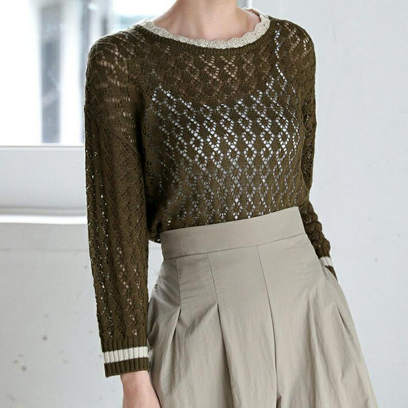 【新作10%OFF】パンチング配色ニット・全3色・b63494 レディース【tops】【韓国 ファッション トップス ニット ニ