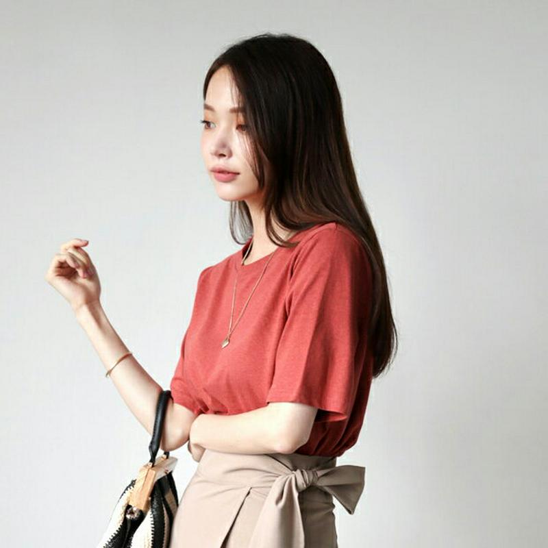 【新作10%OFF】リネンブレンドTシャツ・全5色・t63488 レディース【tops】【韓国 ファッション トップス Tシャツ