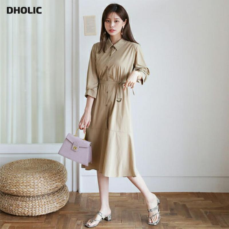 【新作10%OFF】ベルト付フレアシャツワンピース・全2色・b63508 レディース【ops】【韓国 ファッション ワンピース 