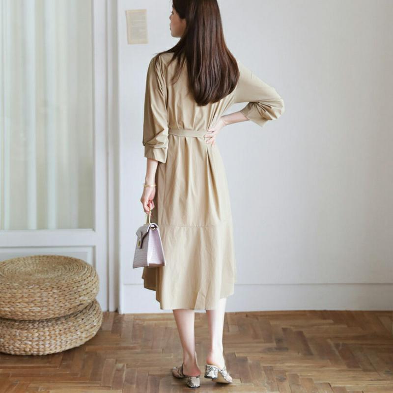 【新作10%OFF】ベルト付フレアシャツワンピース・全2色・b63508 レディース【ops】【韓国 ファッション ワンピース 