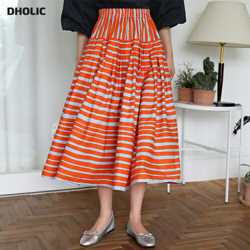 【新作10%OFF】ストライプボーダースカート・全2色・b63516 レディース【sk】【韓国 ファッション スカート ロング 