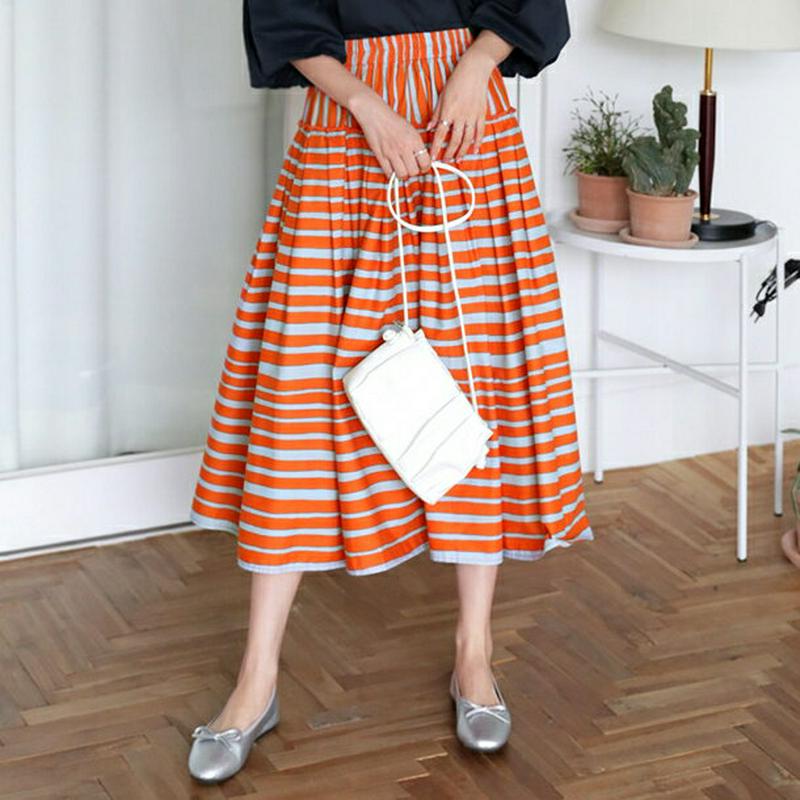 【新作10%OFF】ストライプボーダースカート・全2色・b63516 レディース【sk】【韓国 ファッション スカート ロング 