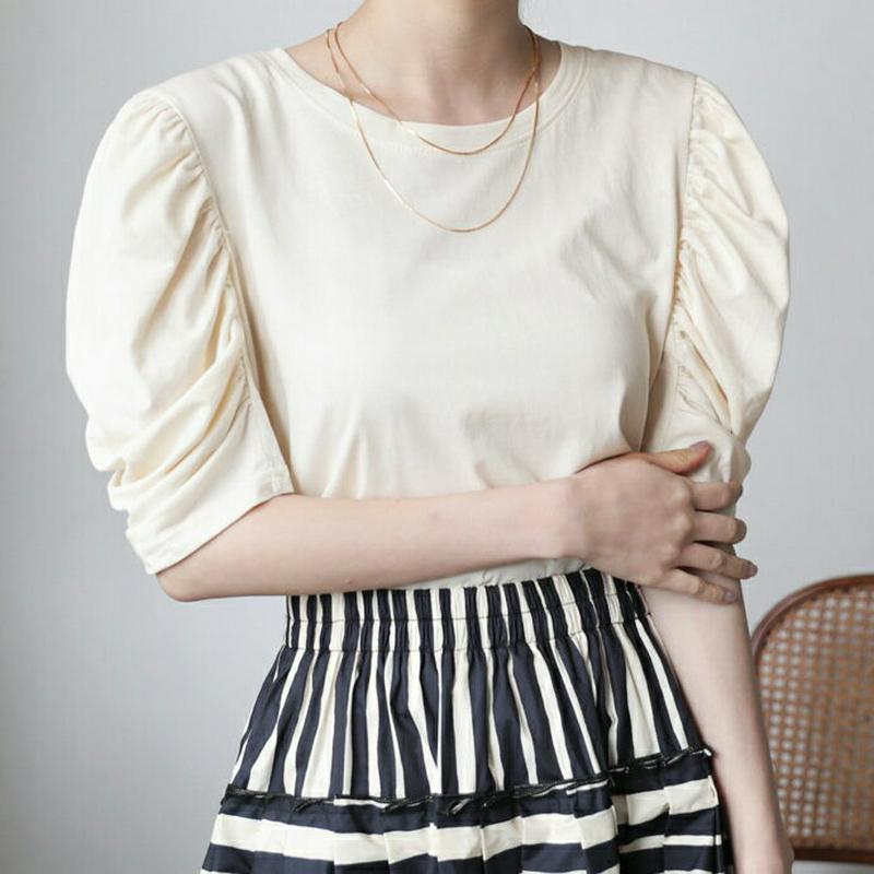 【新作10%OFF】パフギャザーTシャツ・全3色・t63489 レディース【tops】【韓国 ファッション トップス Tシャツ 