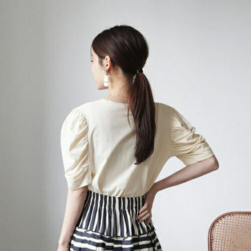 【新作10%OFF】パフギャザーTシャツ・全3色・t63489 レディース【tops】【韓国 ファッション トップス Tシャツ 