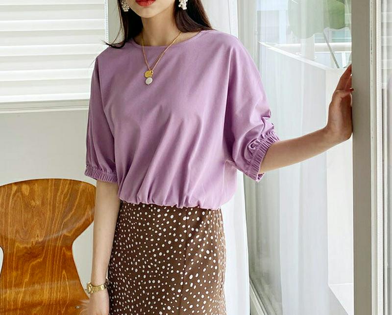 ゴムヘムTシャツ・全4色・t60481 レディース【tops】【韓国 ファッション トップス Tシャツ 無地T 半袖 ハーフスリ