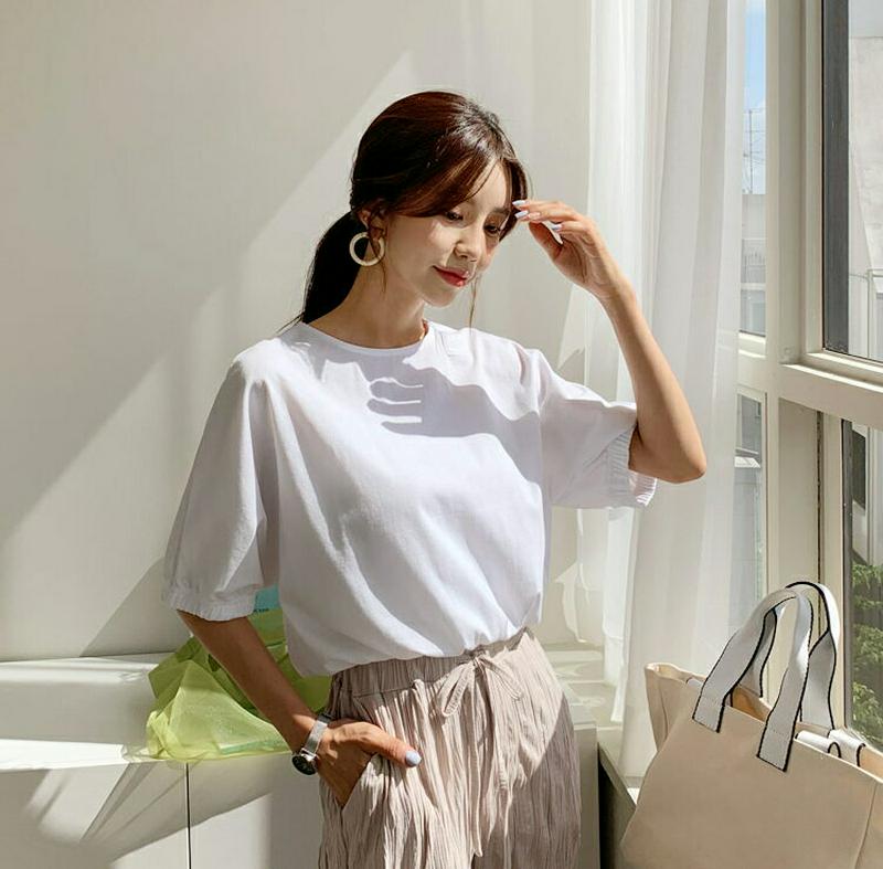 ゴムヘムTシャツ・全4色・t60481 レディース【tops】【韓国 ファッション トップス Tシャツ 無地T 半袖 ハーフスリ