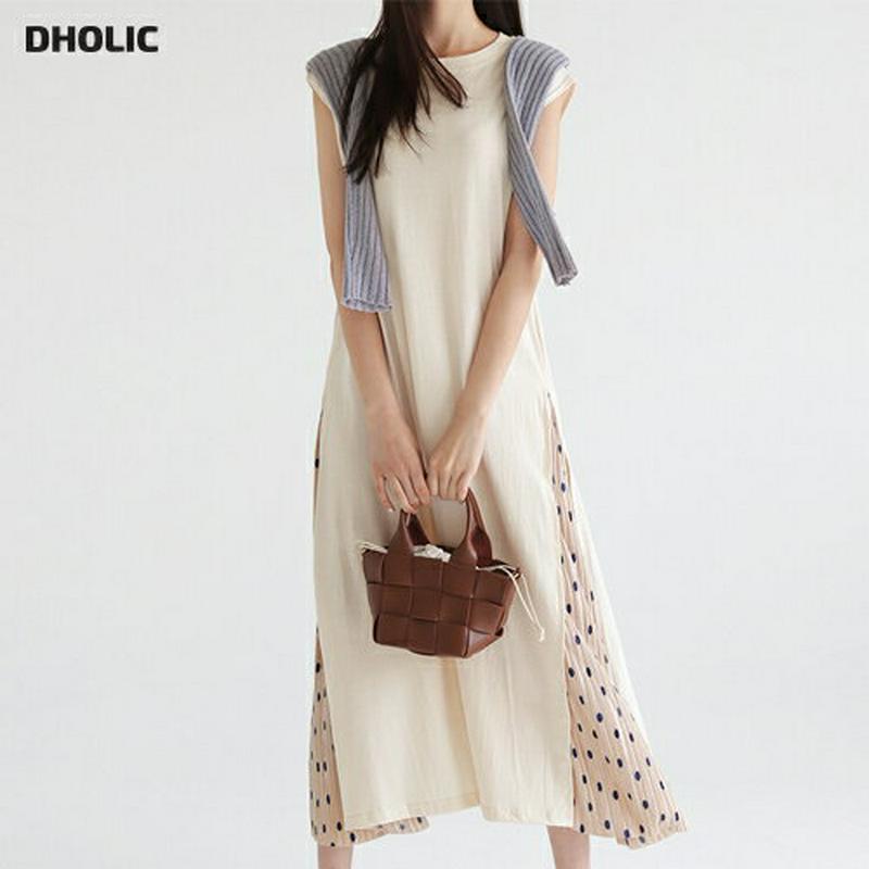 サイドドットプリーツワンピース・全3色・b56625 レディース【ops】【韓国 ファッション ワンピース ロング丈 ロングワン