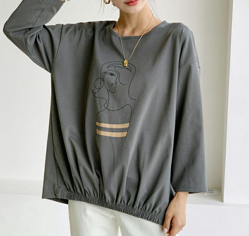 【新作10%OFF】プリントゴムヘムTシャツ・全4色・b60533 レディース【tops】【韓国 ファッション トップス Tシャ