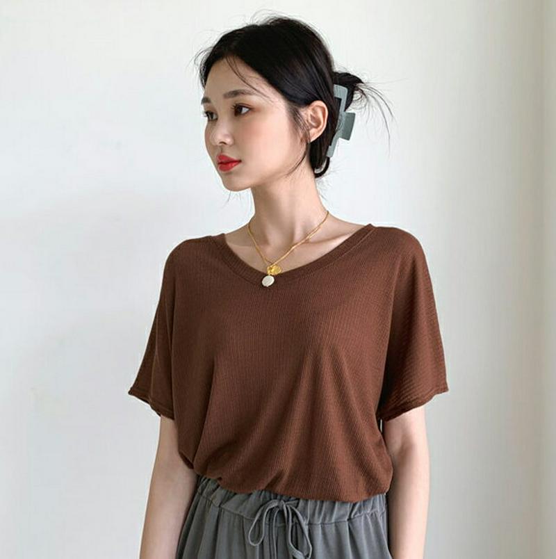 【新作10%OFF】VネックショートスリーブTシャツ・全4色・b60567 レディース【tops】【韓国 ファッション トップス