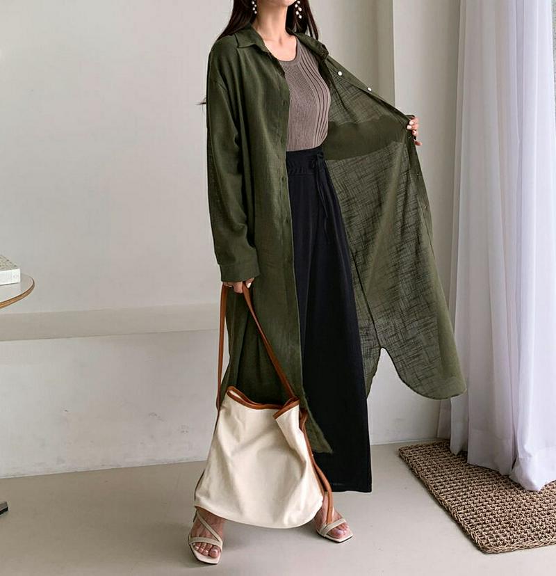 【新作10%OFF】スリットロングシャツ・全5色・b60545 レディース【bl】【韓国 ファッション トップス シャツ ロング