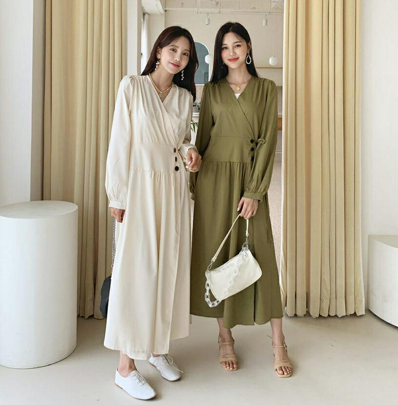 【新作10%OFF】ボタンラップワンピース・全3色・b60546 レディース【ops】【韓国 ファッション ワンピース ロングワ