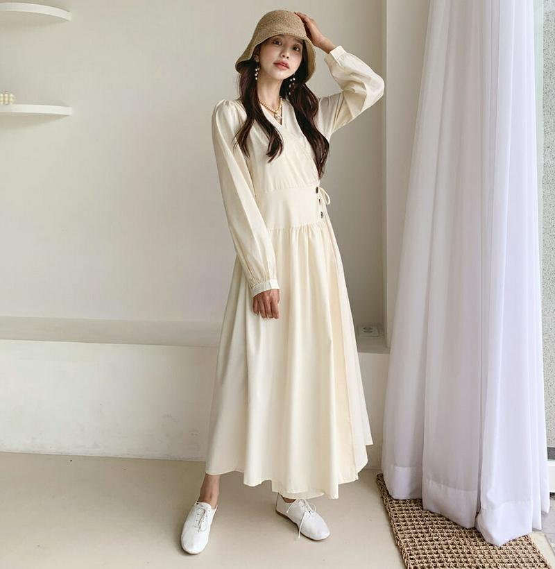 【新作10%OFF】ボタンラップワンピース・全3色・b60546 レディース【ops】【韓国 ファッション ワンピース ロングワ