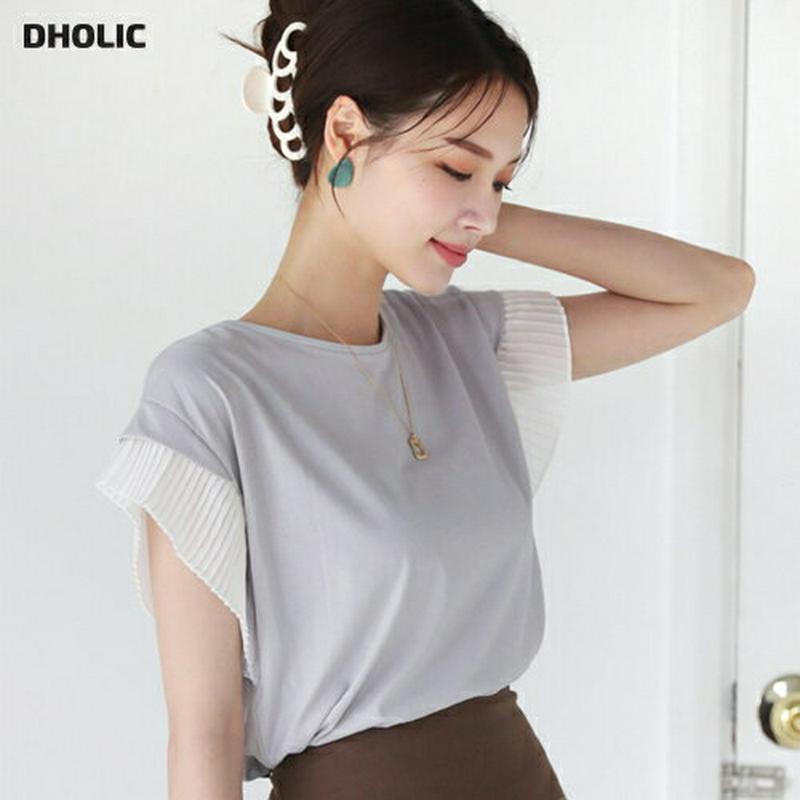 【新作10%OFF】プリーツキャップスリーブTシャツ・全3色・t63490 レディース【tops】【韓国 ファッション トップス