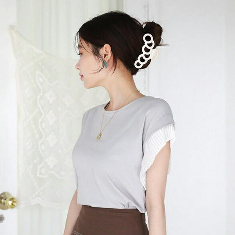 【新作10%OFF】プリーツキャップスリーブTシャツ・全3色・t63490 レディース【tops】【韓国 ファッション トップス