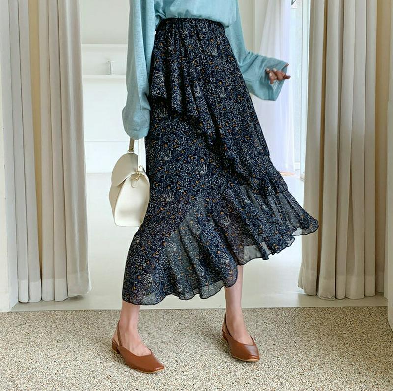 【新作10%OFF】フリルフローラルスカート・全2色・t60552 レディース【sk】【韓国 ファッション ボトムス スカート 