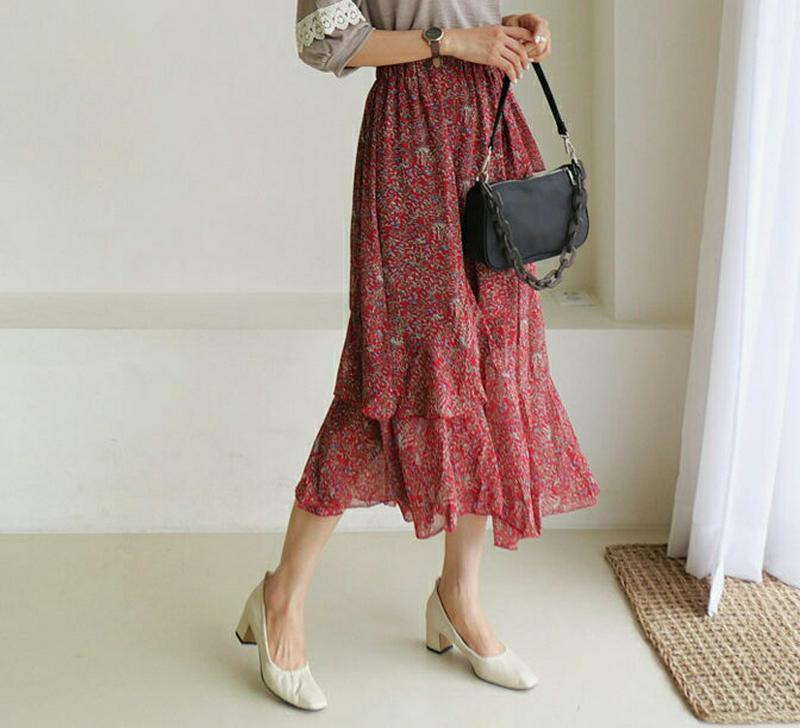 【新作10%OFF】フリルフローラルスカート・全2色・t60552 レディース【sk】【韓国 ファッション ボトムス スカート 