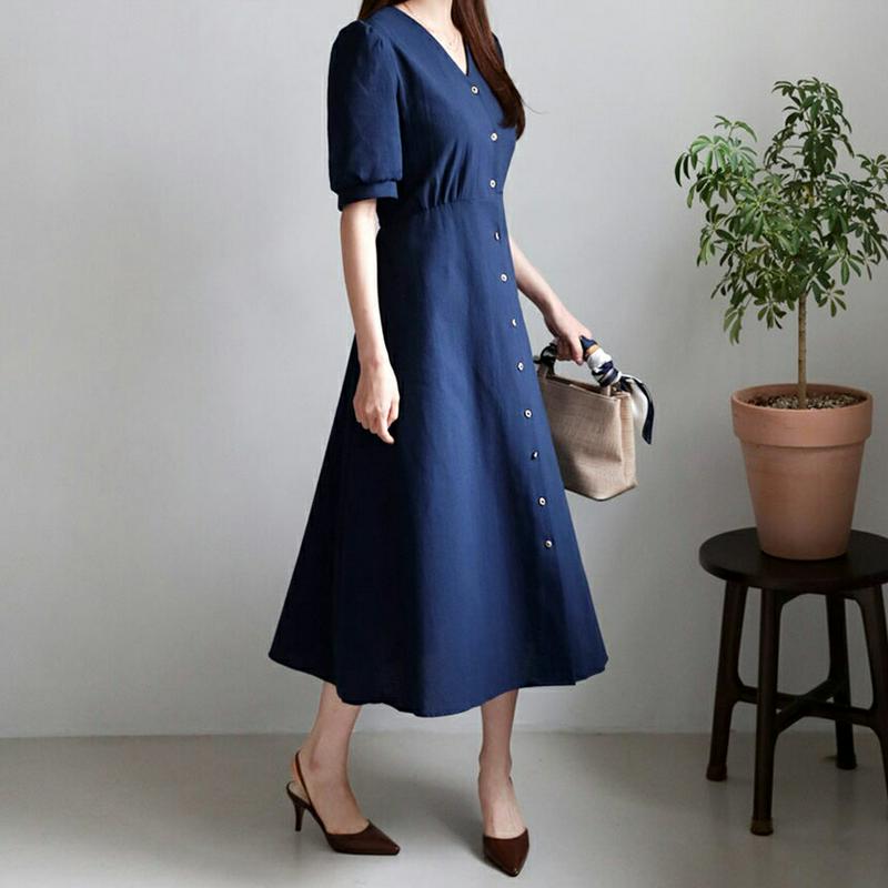 【新作10%OFF】ゴールドボタンフレアワンピース・全5色・t63507 レディース【ops】【韓国 ファッション ワンピース 