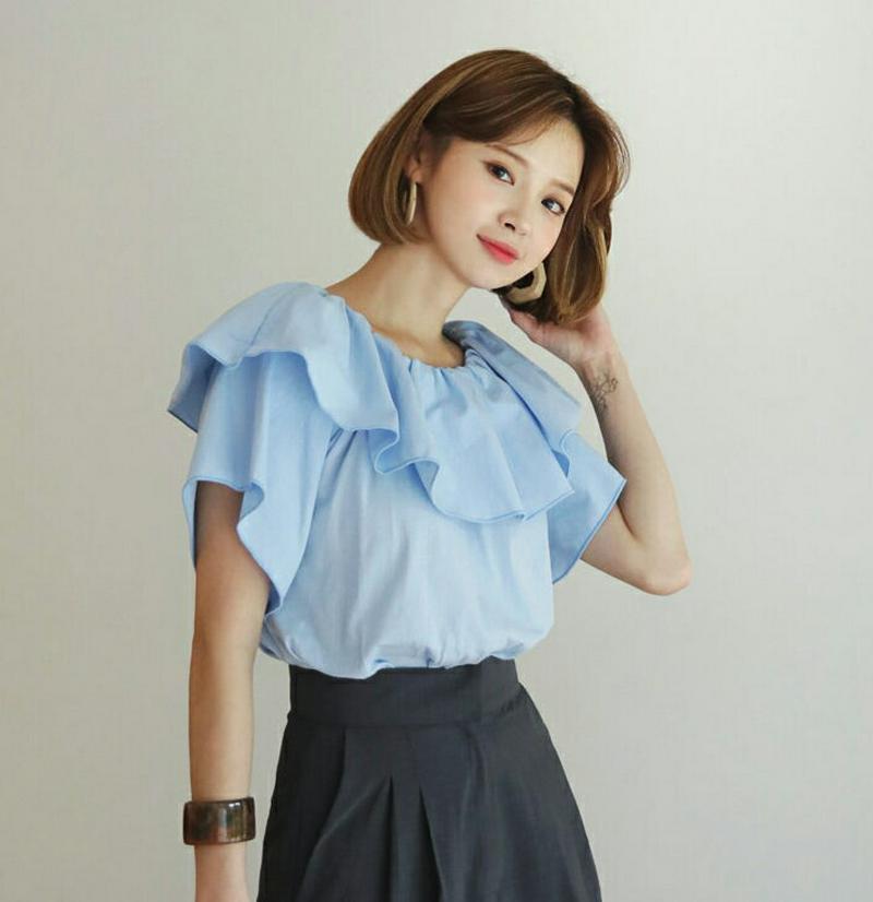 ラッフルTシャツ・全3色・b60508 レディース【tops】【韓国 ファッション トップス Tシャツ 綿 コットン ラッフル 