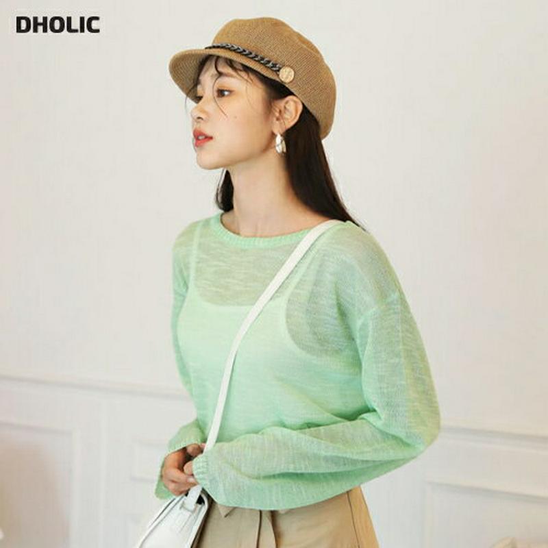 シアークロップドニット・全4色・t60513 レディース【tops】【韓国 ファッション トップス ニット ニットトップス 長袖
