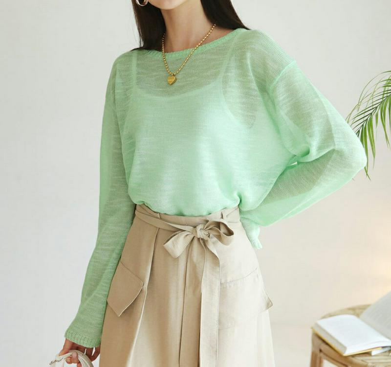 シアークロップドニット・全4色・t60513 レディース【tops】【韓国 ファッション トップス ニット ニットトップス 長袖