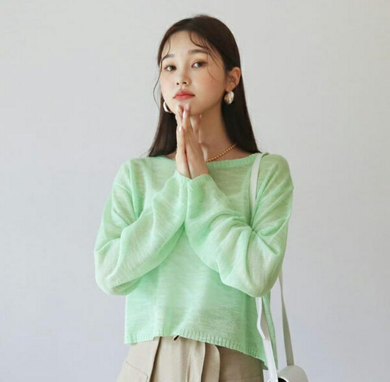 シアークロップドニット・全4色・t60513 レディース【tops】【韓国 ファッション トップス ニット ニットトップス 長袖