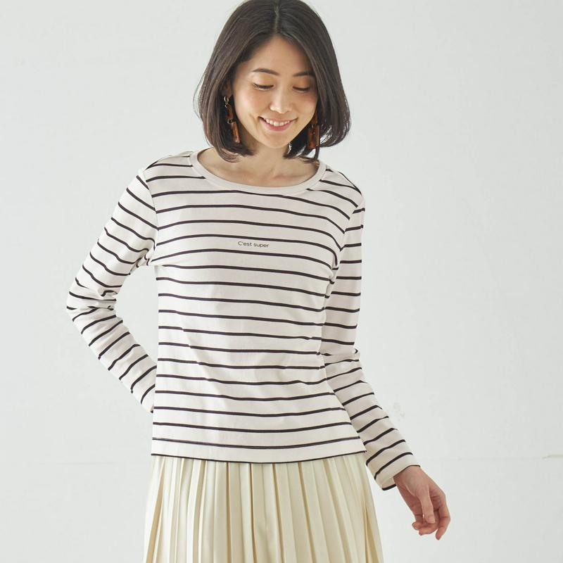 【ＳＴＹＬＥ　ＳＮＡＰセレクト】ピマコットン長袖ロゴＴシャツ【ＵＶケア・抗菌防臭】【ブラックボーダーのみ】（StyleNote／