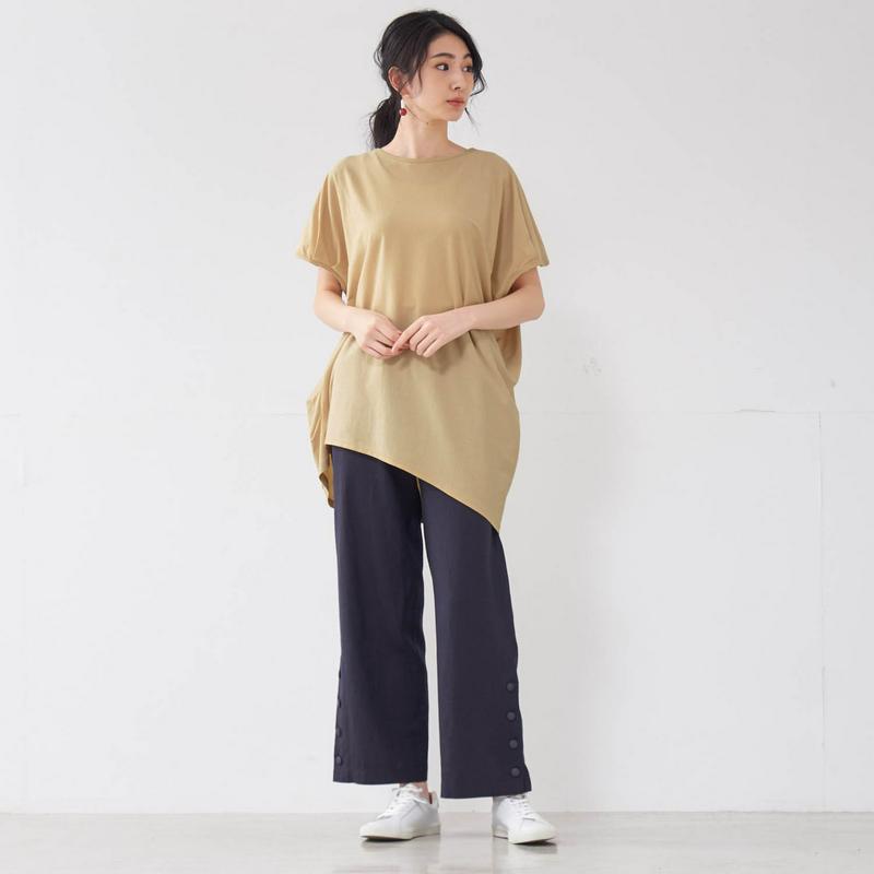 ランダムシルエットのゆったりチュニックＴシャツ【綿１００％】