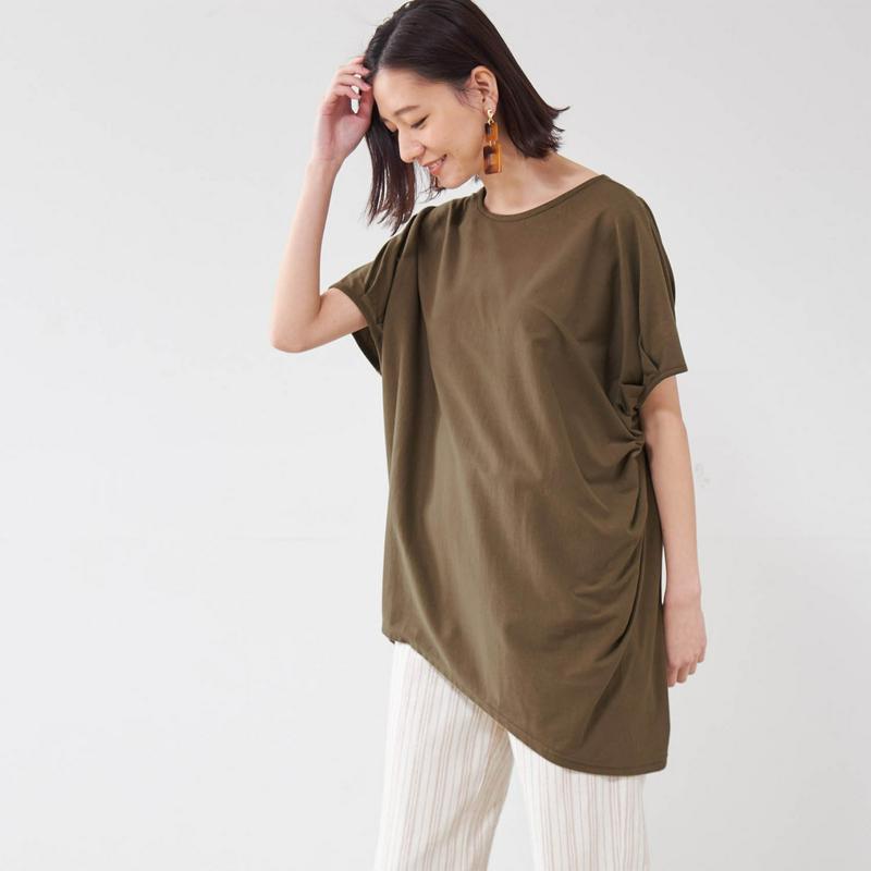 ランダムシルエットのゆったりチュニックＴシャツ【綿１００％】