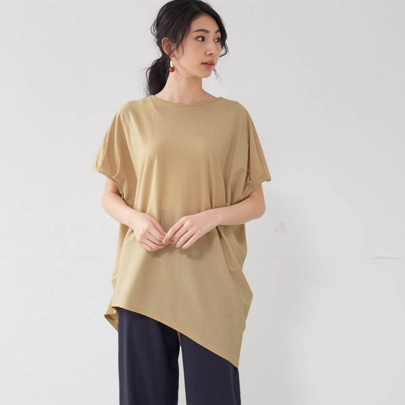 ランダムシルエットのゆったりチュニックＴシャツ【綿１００％】