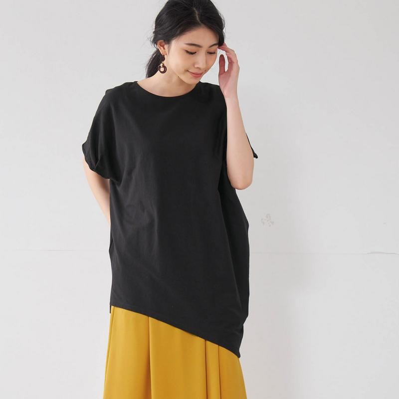 ランダムシルエットのゆったりチュニックＴシャツ【綿１００％】